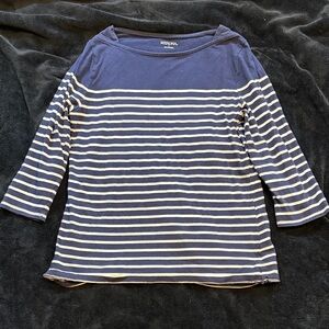 Merona Women's Long Sleeve Top in Navy and White Stripes